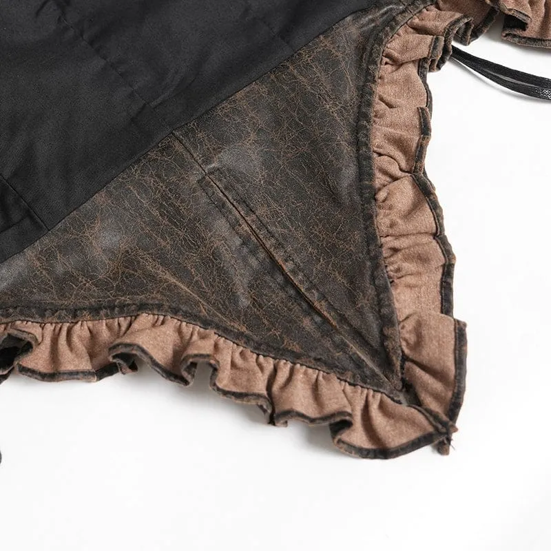 Steampunk-Weste für Damen mit Schnürung, Reißverschluss und Schwalbenschwanz-Design, Bronze