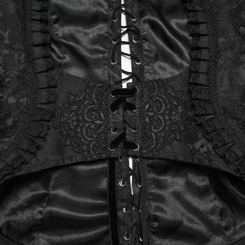Schwarze gotische Jacquard-Weste für Damen mit Schnürung und Stickerei
