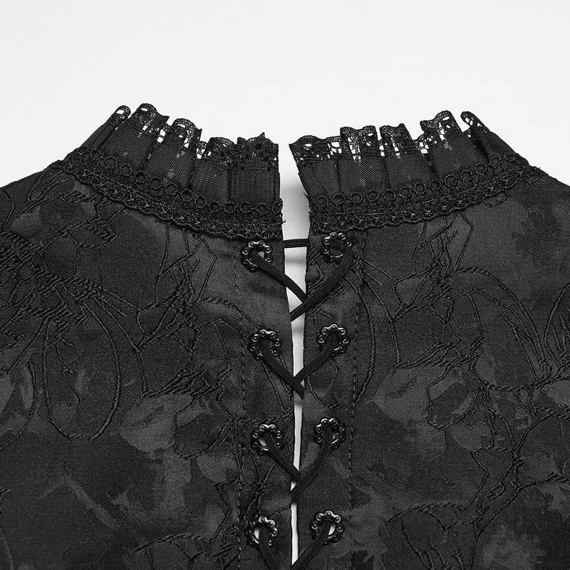 Schwarze gotische Jacquard-Weste für Damen mit Schnürung und Stickerei