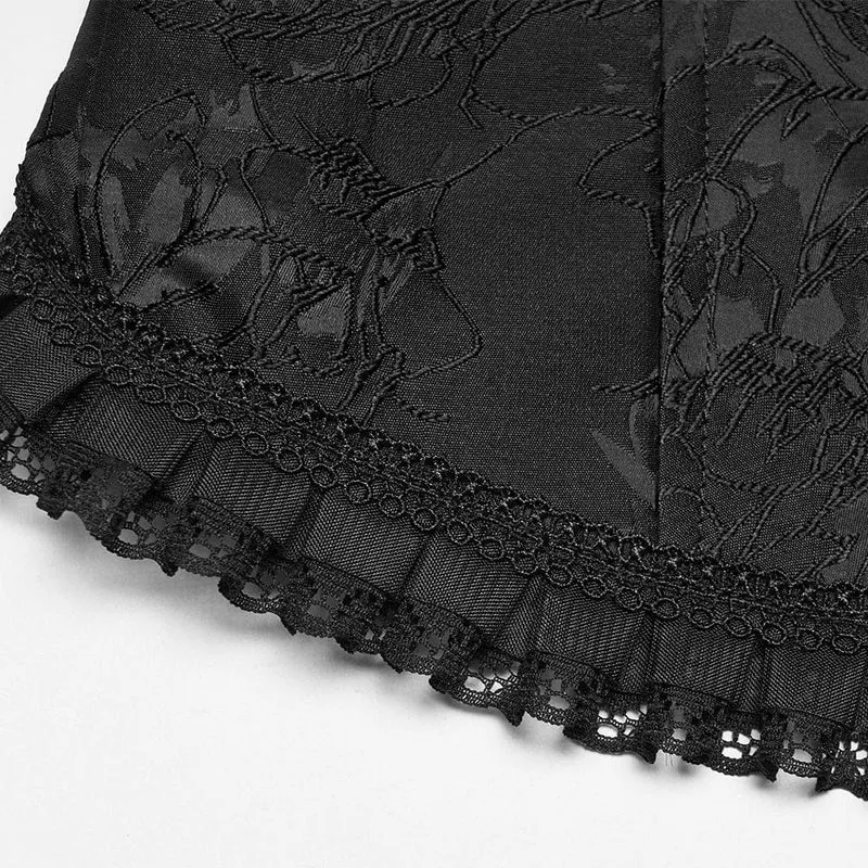 Schwarze gotische Jacquard-Weste für Damen mit Schnürung und Stickerei
