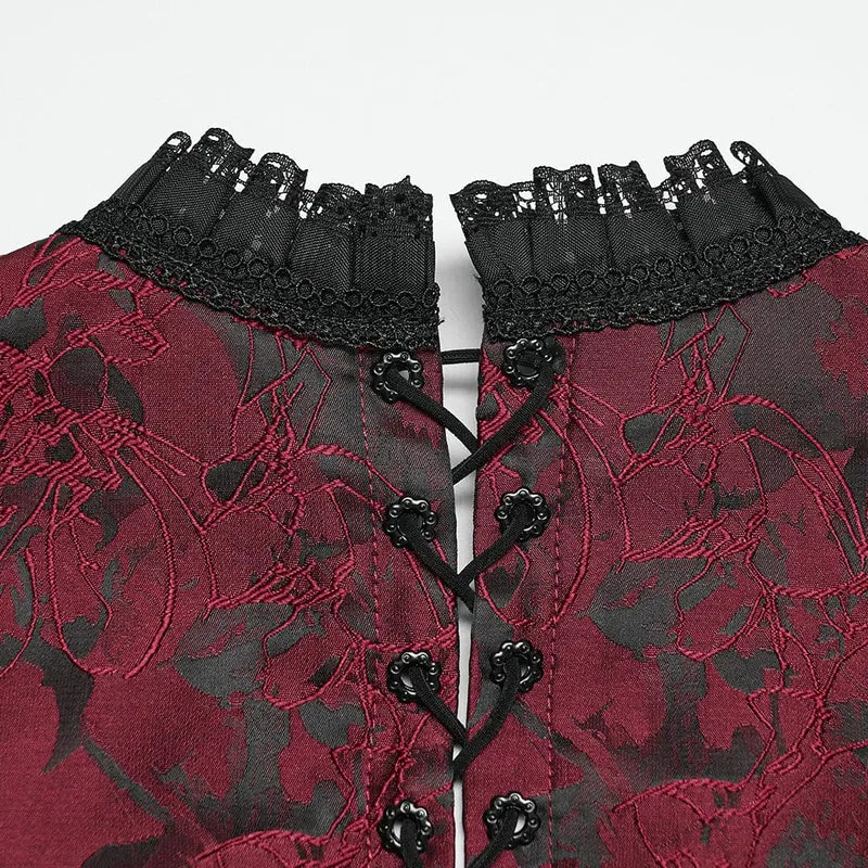 Gothic-bestickte Jacquard-Schnürweste für Damen, Schwarz-Rot