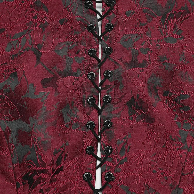 Gothic-bestickte Jacquard-Schnürweste für Damen, Schwarz-Rot
