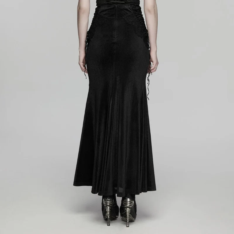 Schwarzer, langer Gothic-Rock für Damen mit Schnürung