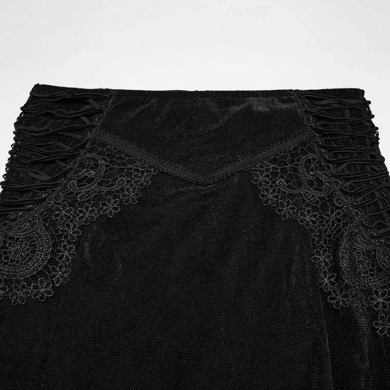 Schwarzer, langer Gothic-Rock für Damen mit Schnürung