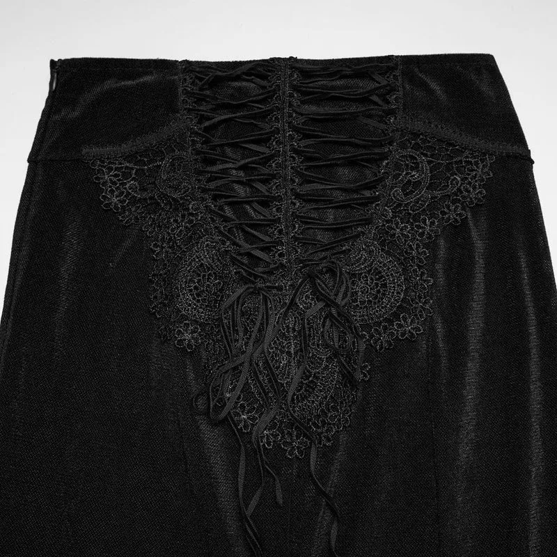 Schwarzer, langer Gothic-Rock für Damen mit Schnürung