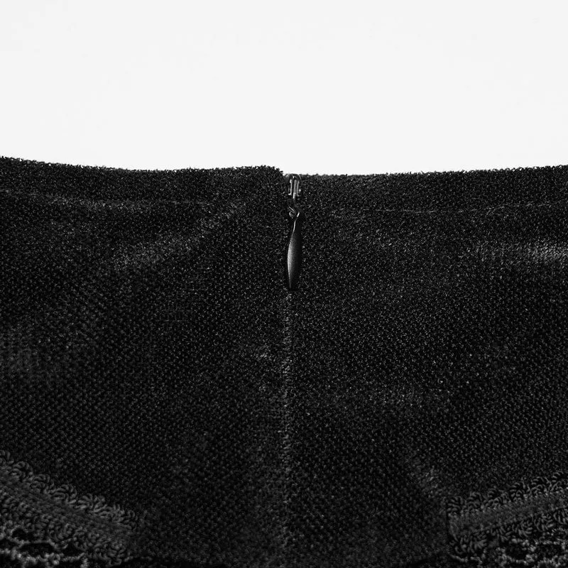 Schwarzer, langer Gothic-Rock für Damen mit Schnürung