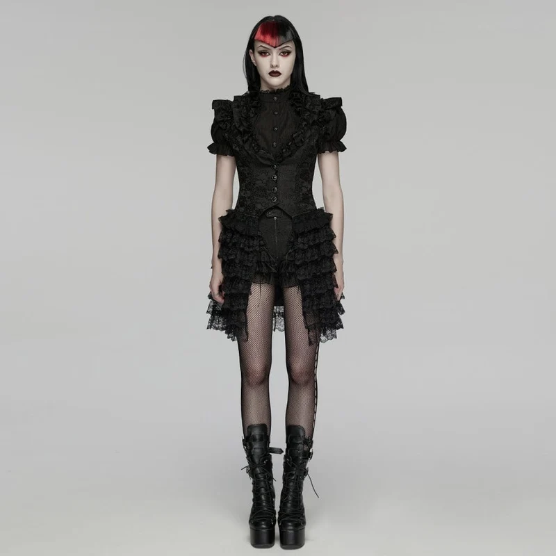 Gothic-Jacquard-Rüschen-Lagenrock-Weste für Damen