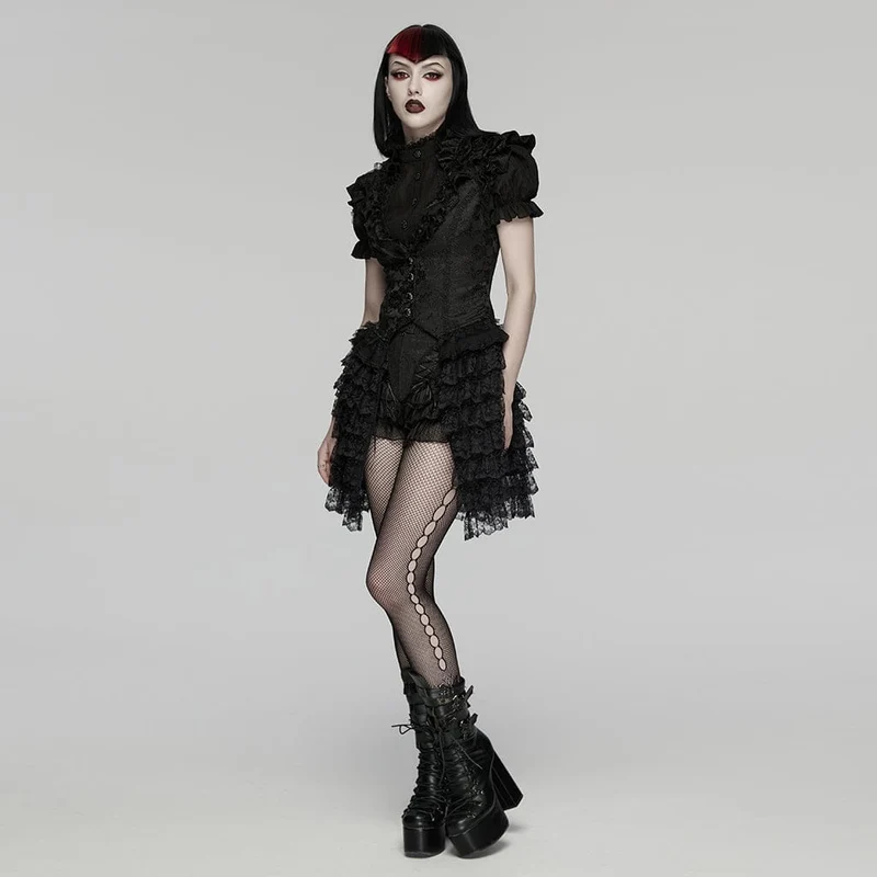 Gothic-Jacquard-Rüschen-Lagenrock-Weste für Damen