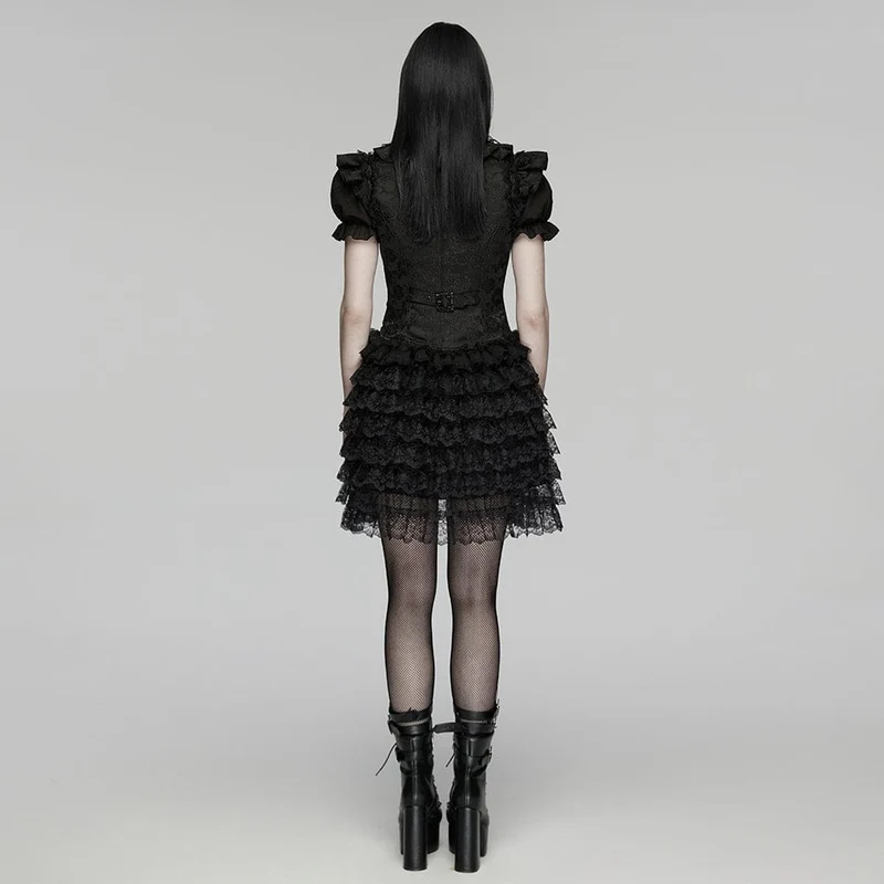 Gothic-Jacquard-Rüschen-Lagenrock-Weste für Damen