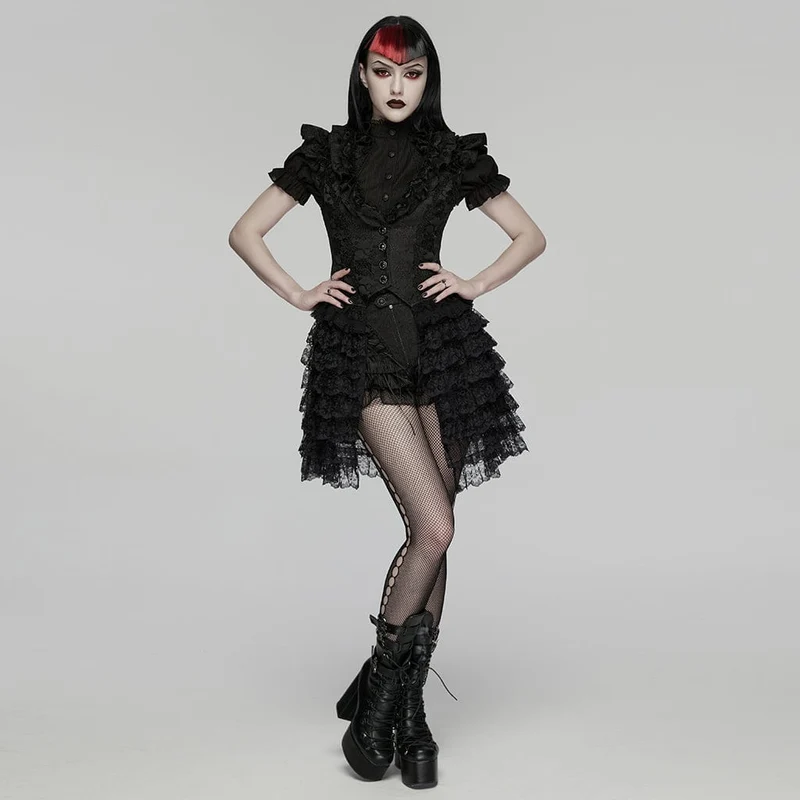 Gothic-Jacquard-Rüschen-Lagenrock-Weste für Damen