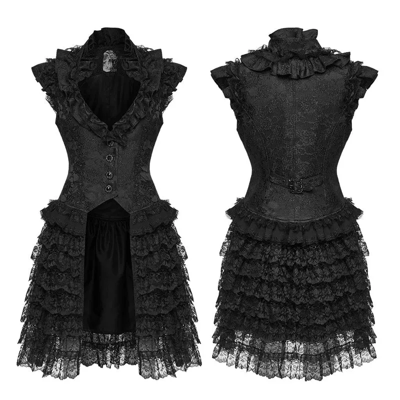 Gothic-Jacquard-Rüschen-Lagenrock-Weste für Damen