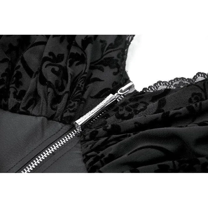Gothic-Maxikleid mit schulterfreiem, ausgestelltem Ärmel und Kapuze für Damen, Schwarz