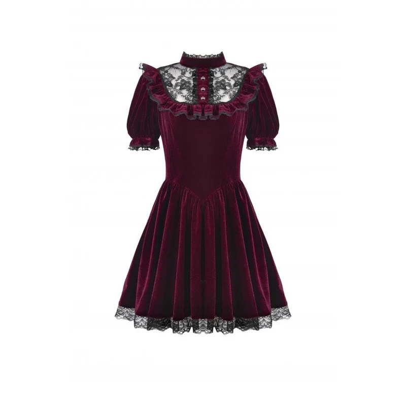 Gothic Lolita Damenkleid aus Samt mit Puffärmeln und Spitze, Abschlusskleid