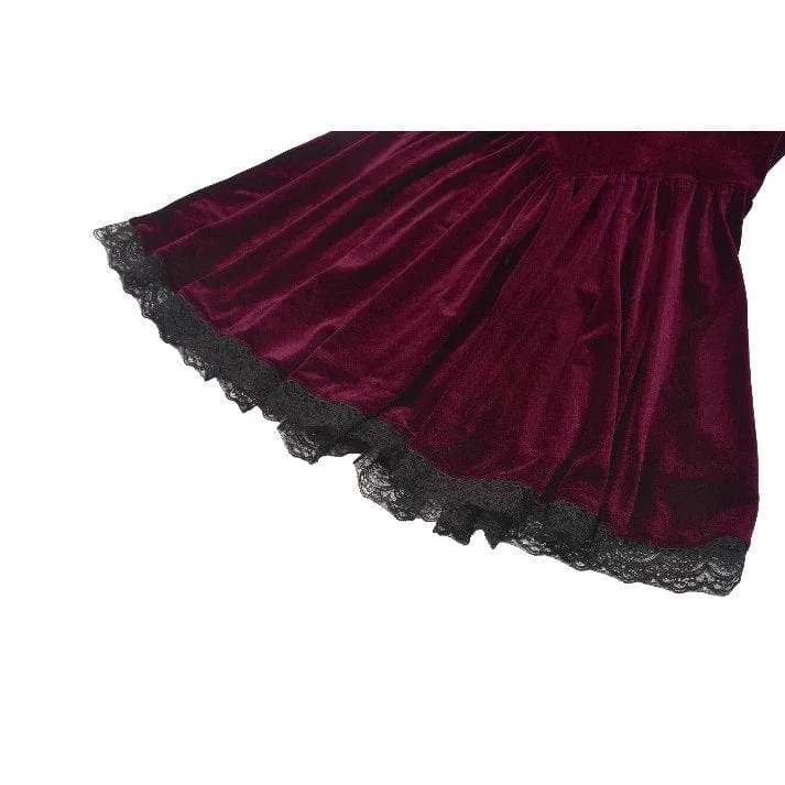 Gothic Lolita Damenkleid aus Samt mit Puffärmeln und Spitze, Abschlusskleid