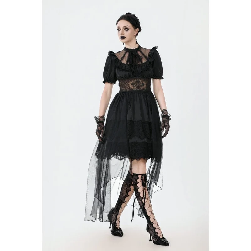 Gothic-Chiffonkleid für Damen mit Puffärmeln, asymmetrischem Saum und mehreren Lagen – Hochzeitskleid