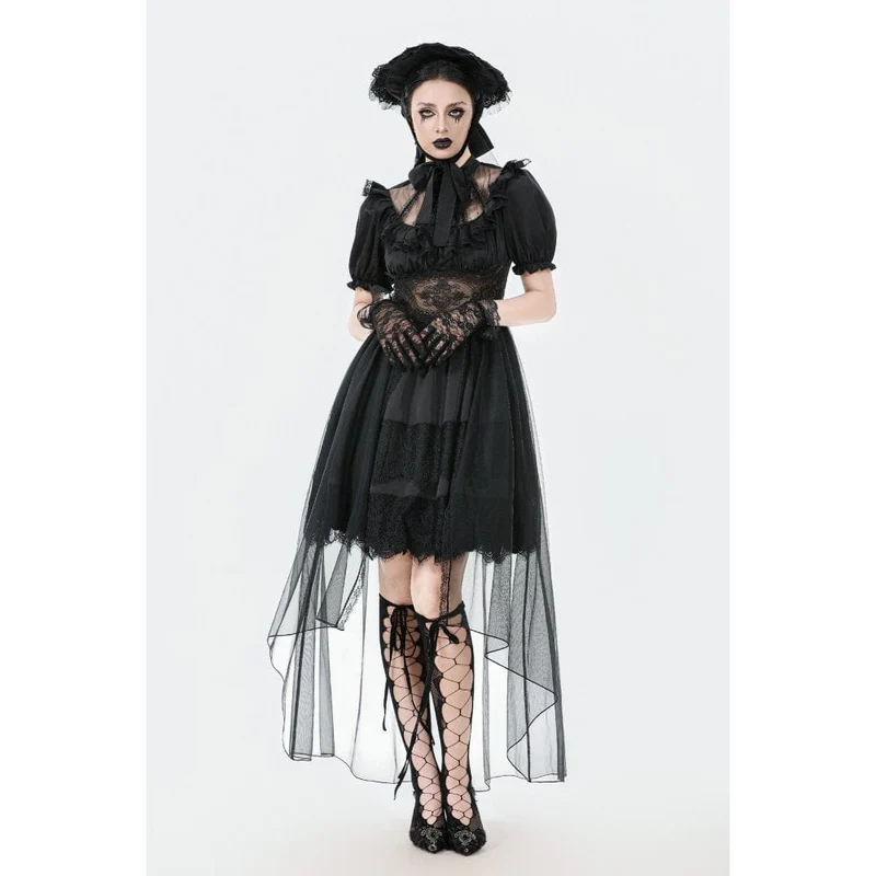 Gothic-Chiffonkleid für Damen mit Puffärmeln, asymmetrischem Saum und mehreren Lagen – Hochzeitskleid