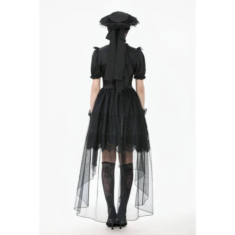 Gothic-Chiffonkleid für Damen mit Puffärmeln, asymmetrischem Saum und mehreren Lagen – Hochzeitskleid