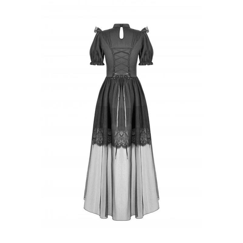 Gothic-Chiffonkleid für Damen mit Puffärmeln, asymmetrischem Saum und mehreren Lagen – Hochzeitskleid