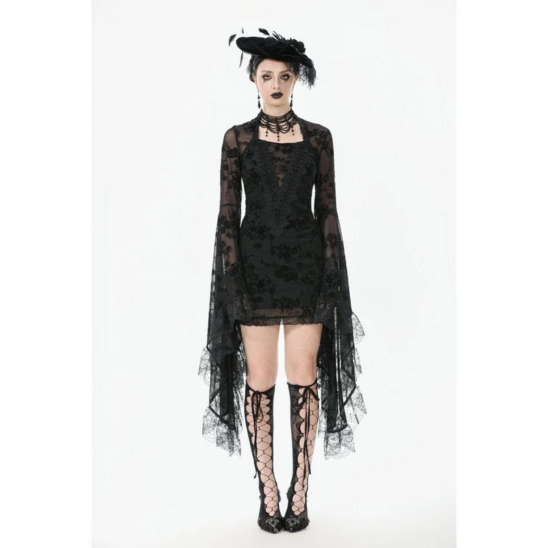 Gothic-Kleid mit besticktem Blumenmuster und quadratischem Kragen für Damen