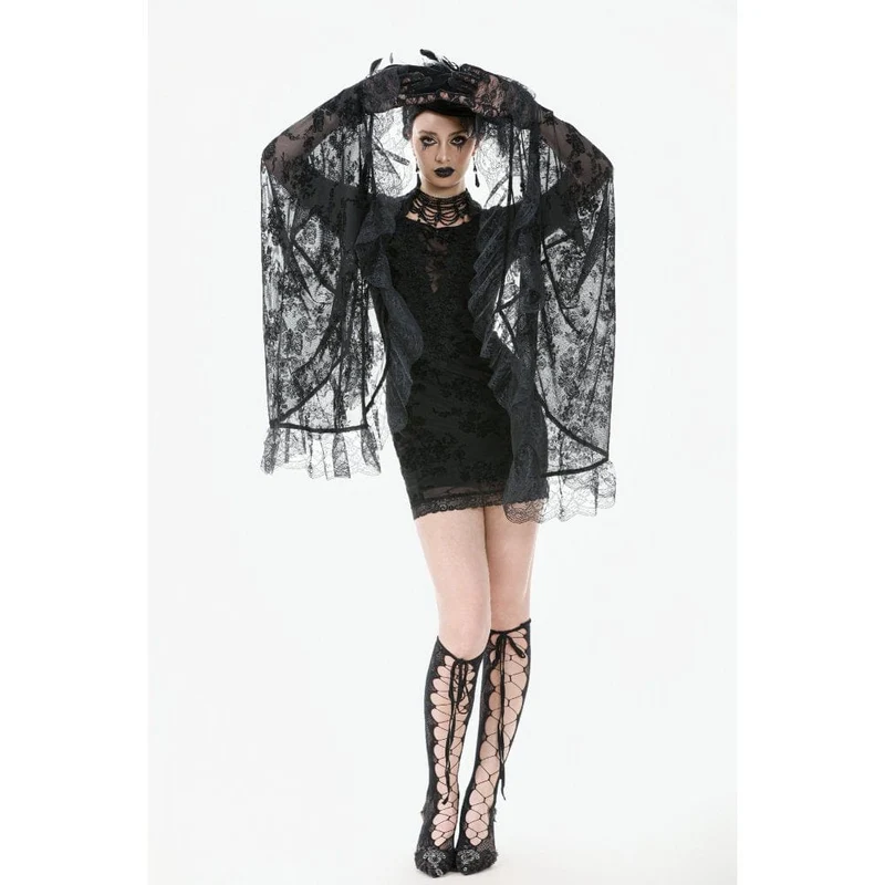 Gothic-Kleid mit besticktem Blumenmuster und quadratischem Kragen für Damen
