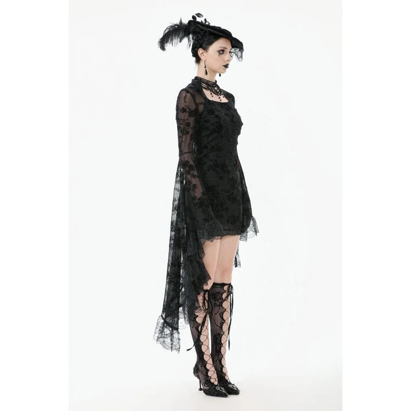 Gothic-Kleid mit besticktem Blumenmuster und quadratischem Kragen für Damen