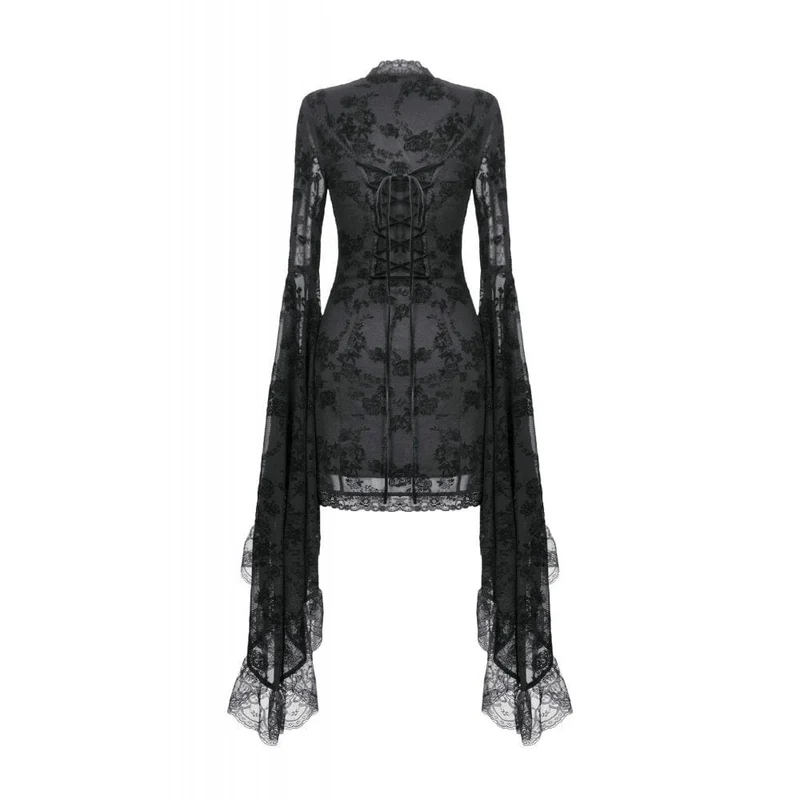Gothic-Kleid mit besticktem Blumenmuster und quadratischem Kragen für Damen