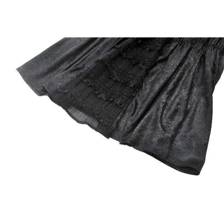 Gothic-Brautkleid für Damen mit gerafftem, eckigem Kragen, Puffärmeln und kurzen Ärmeln