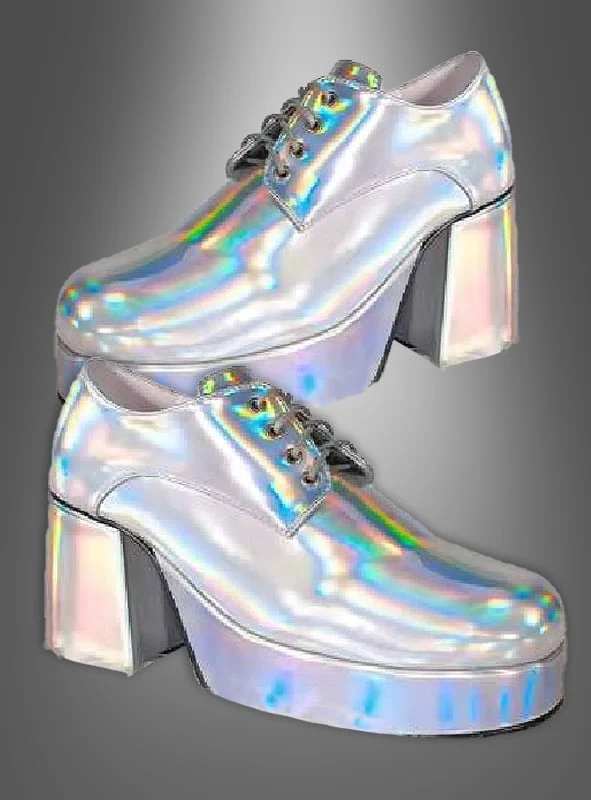 Hologramm Plateauschuhe 70er Disco Fever Silber