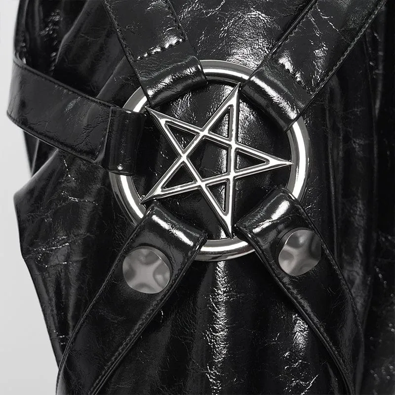 Schwarze Punk-Jacke für Damen mit unregelmäßigen Ösen und Ringen, Umlegekragen