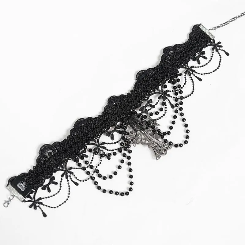 Gothic-Choker mit Spinnenkreuz und Perlen für Damen