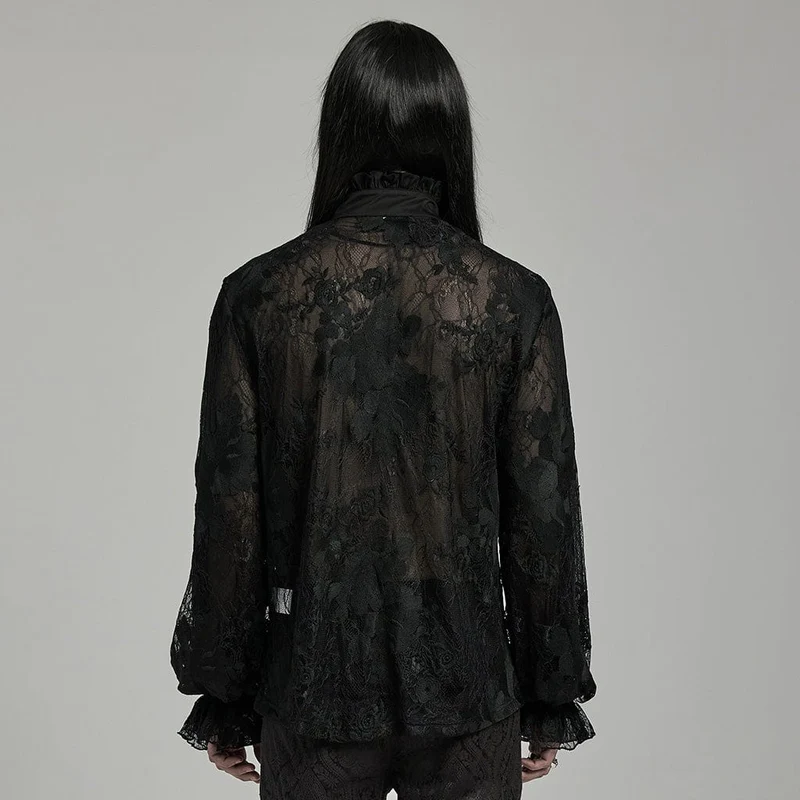 Herren-Gothic-Hemd mit Stehkragen und gerüschter Spitze