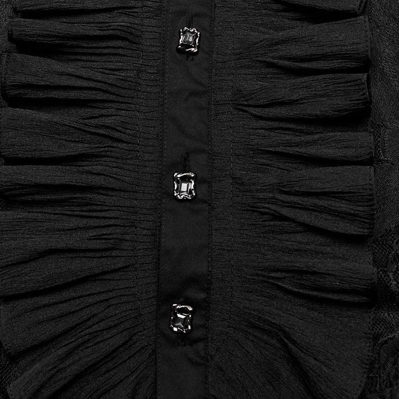 Herren-Gothic-Hemd mit Stehkragen und gerüschter Spitze