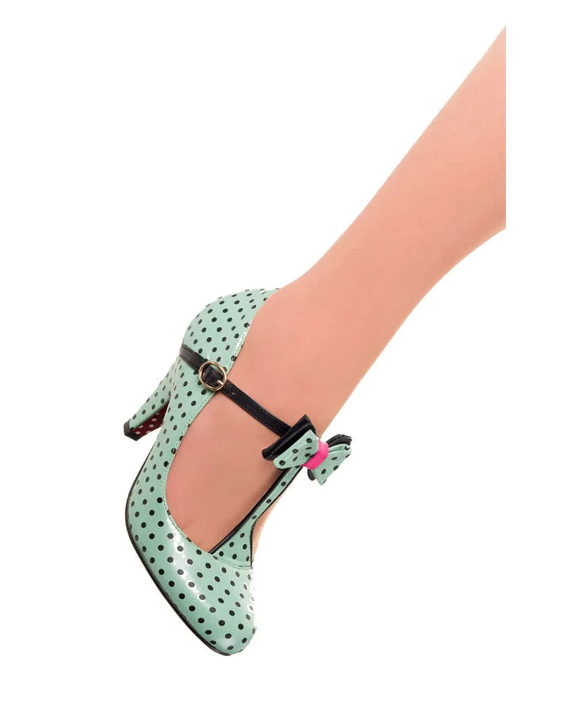Gepunktete Riemchen Pumps mint/schwarz