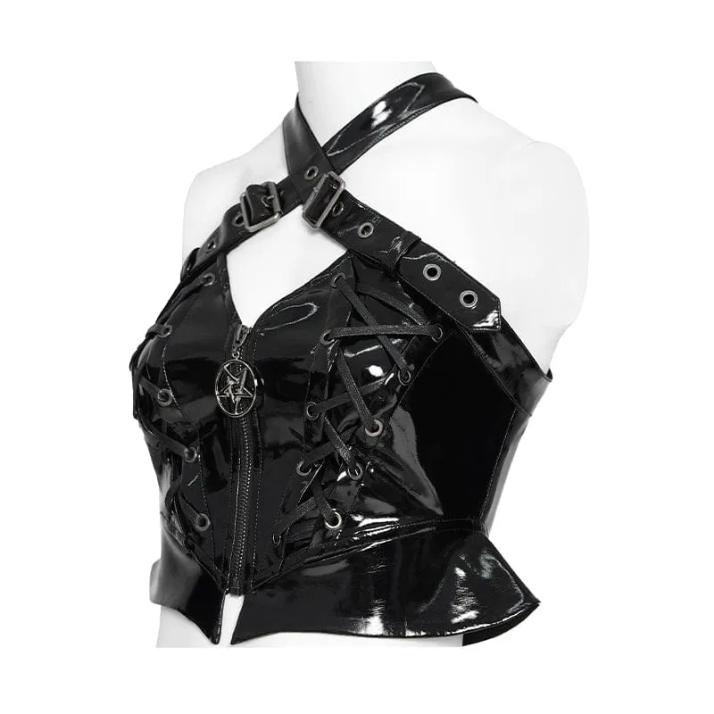 Punk-Pentacle-Weste für Damen mit Schnallenverschluss und Reißverschluss