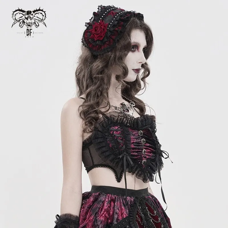 Gothic-Spitzenbustier für Damen, gerafft und mit Rüschen, schwarz-rot