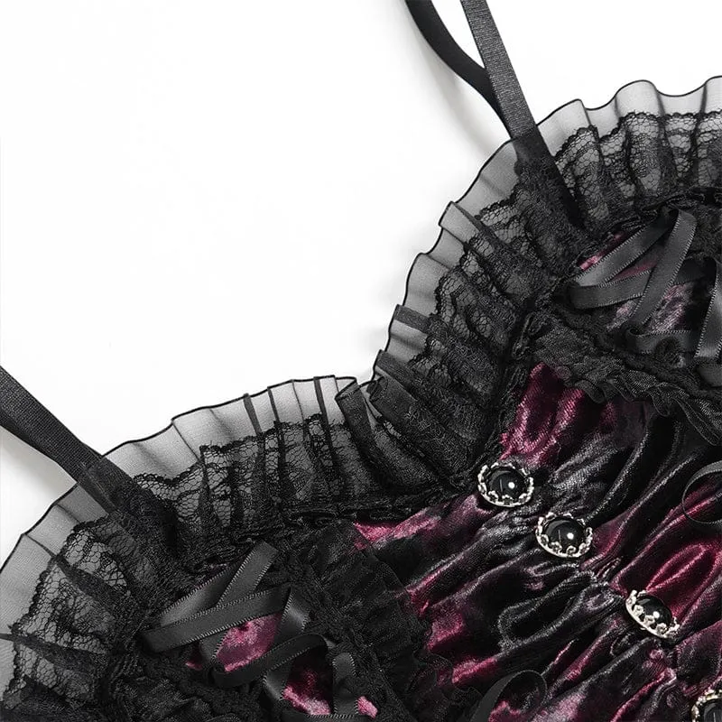 Gothic-Spitzenbustier für Damen, gerafft und mit Rüschen, schwarz-rot