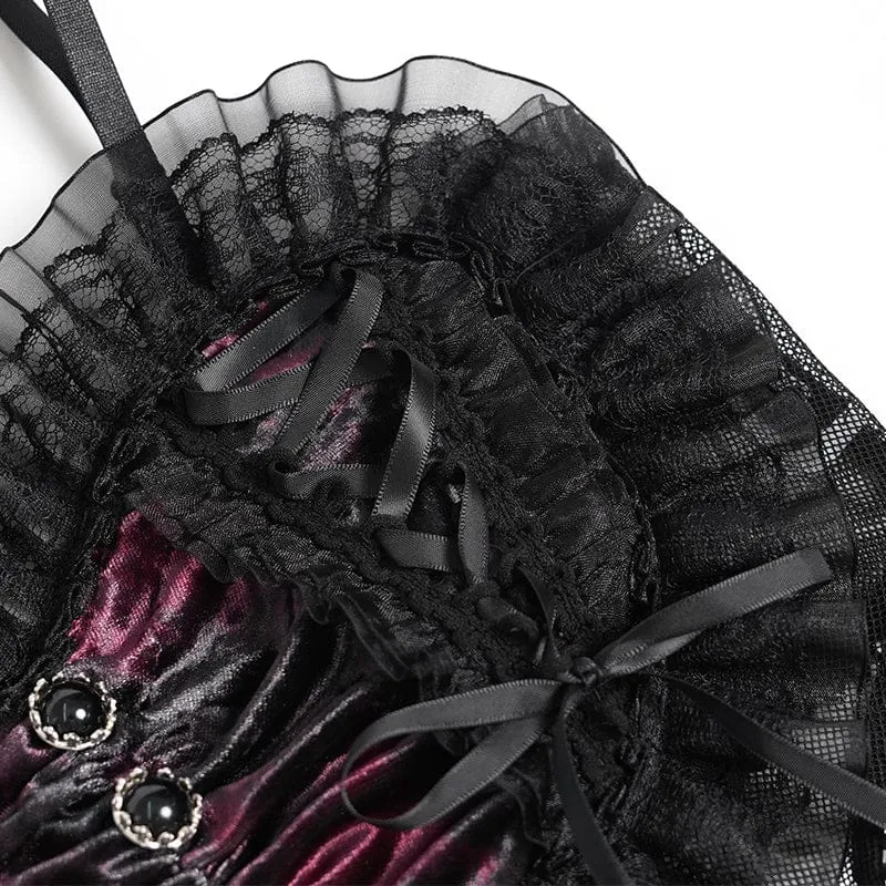 Gothic-Spitzenbustier für Damen, gerafft und mit Rüschen, schwarz-rot