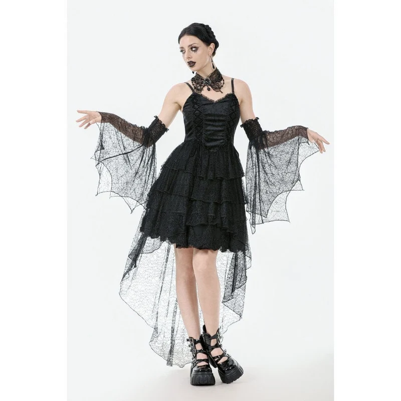 Gothic-Damenkleid mit mehreren Lagen aus Spitze und Meerjungfrauenschnitt, Abschlusskleid