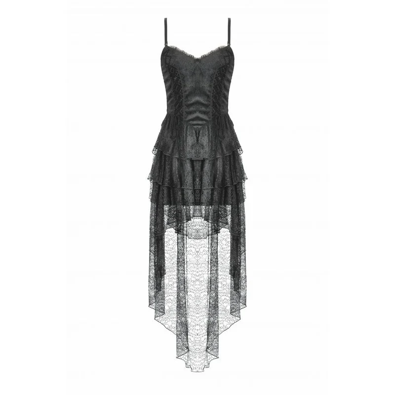 Gothic-Damenkleid mit mehreren Lagen aus Spitze und Meerjungfrauenschnitt, Abschlusskleid
