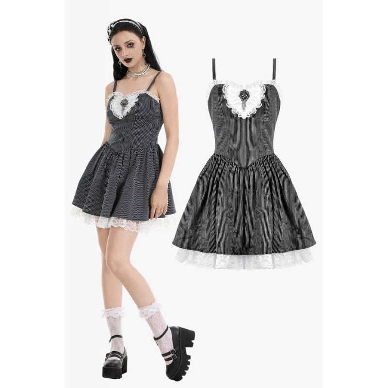 Gothic Lolita Nadelstreifen-Unterkleid für Damen, Abschlusskleid