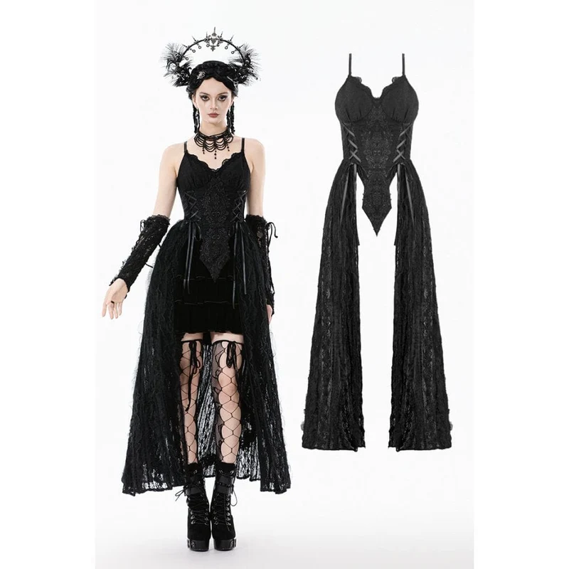 Gothic-Brautkleid mit Blumenstickerei und Schnürung für Damen
