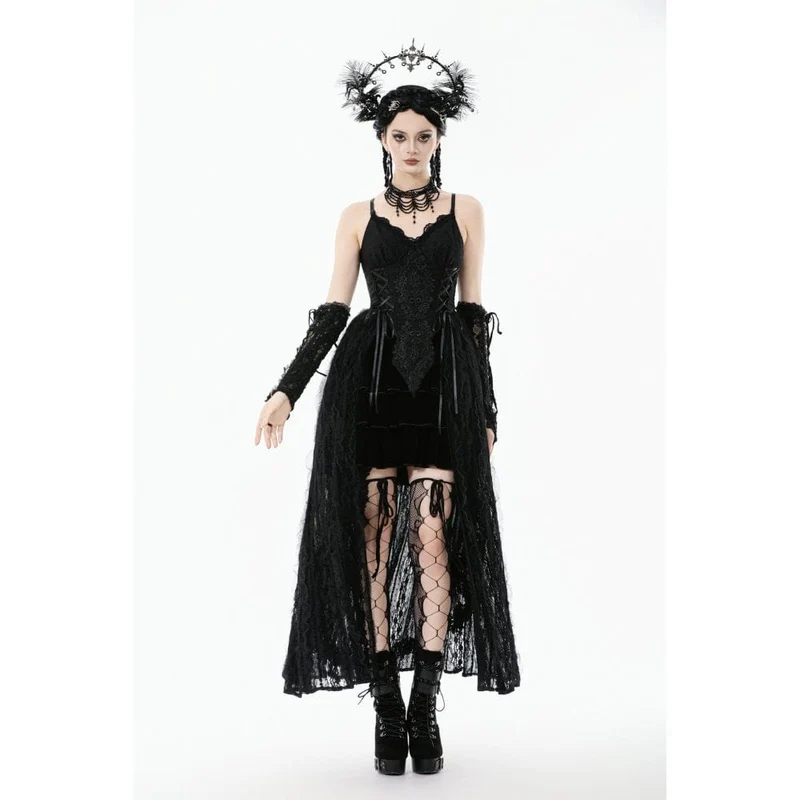 Gothic-Brautkleid mit Blumenstickerei und Schnürung für Damen