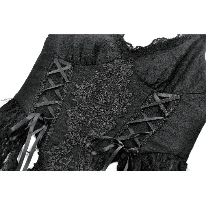 Gothic-Brautkleid mit Blumenstickerei und Schnürung für Damen