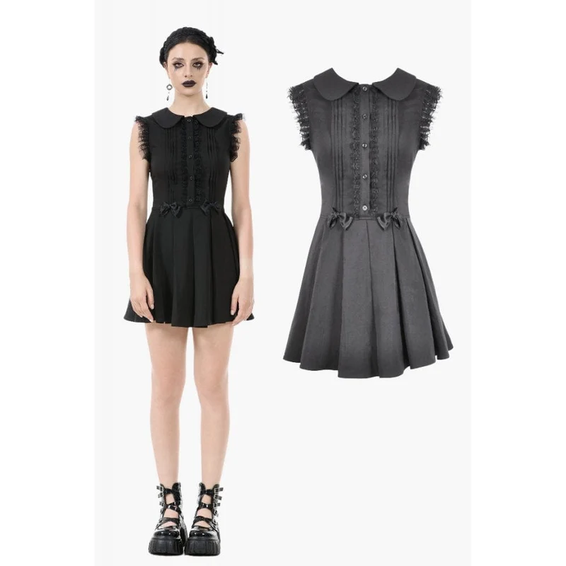 Gothic-Kleid mit Schleife, Falten und ärmellos für Damen, Abschlusskleid