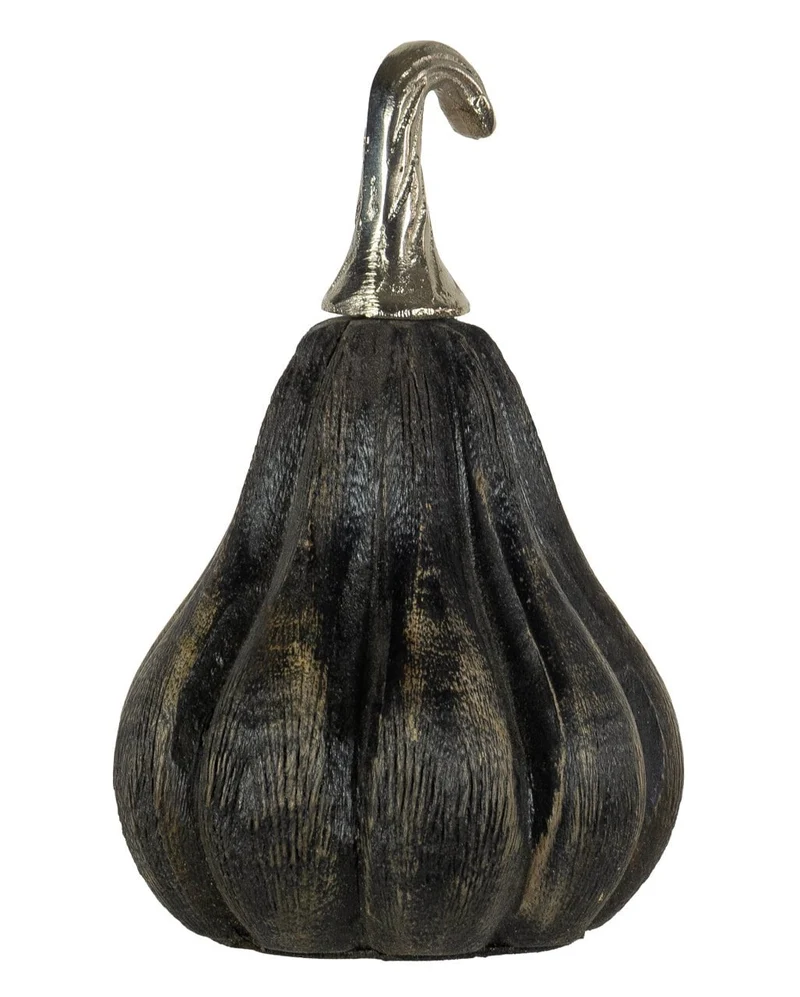 Schwarzer Kürbis aus Holz im Antik Look 15cm