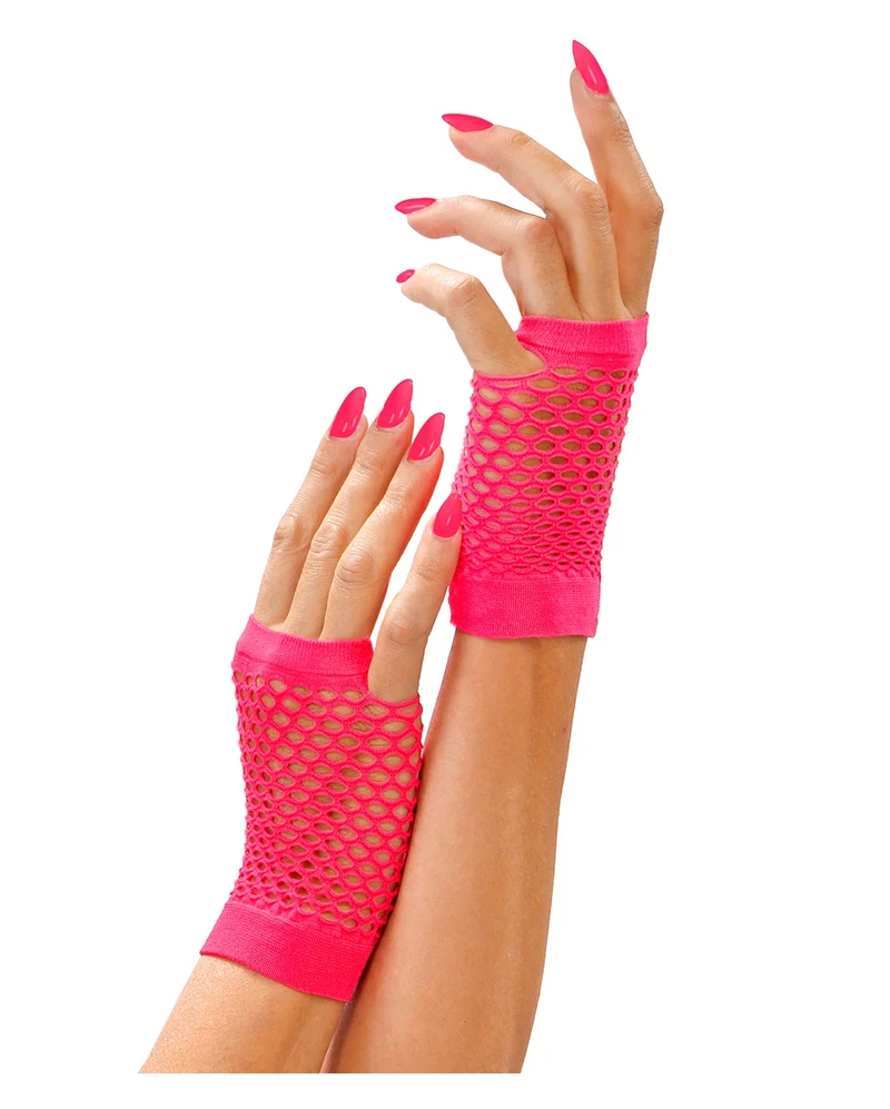 Fingerlose Kurze Netzhandschuhe Neon Pink
