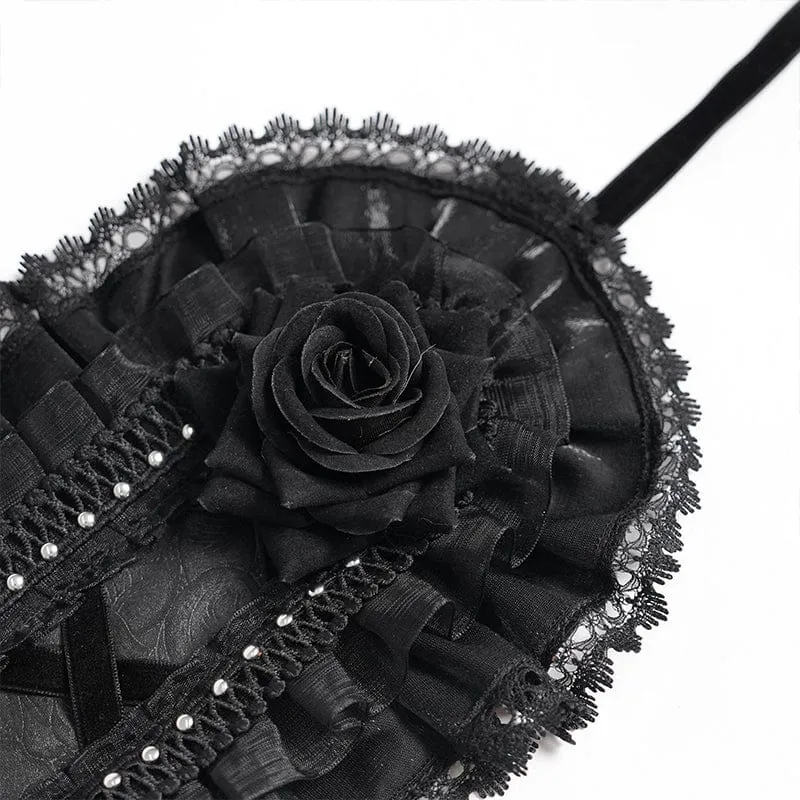 Gothic-Haarschmuck für Damen mit Rosenmuster, Spitze und Rüschen, Schwarz
