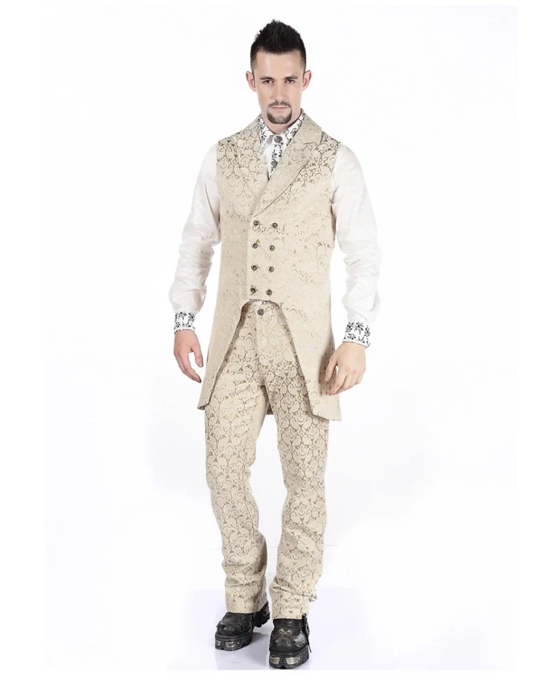 Beige Herren Gothic Brokat Hose