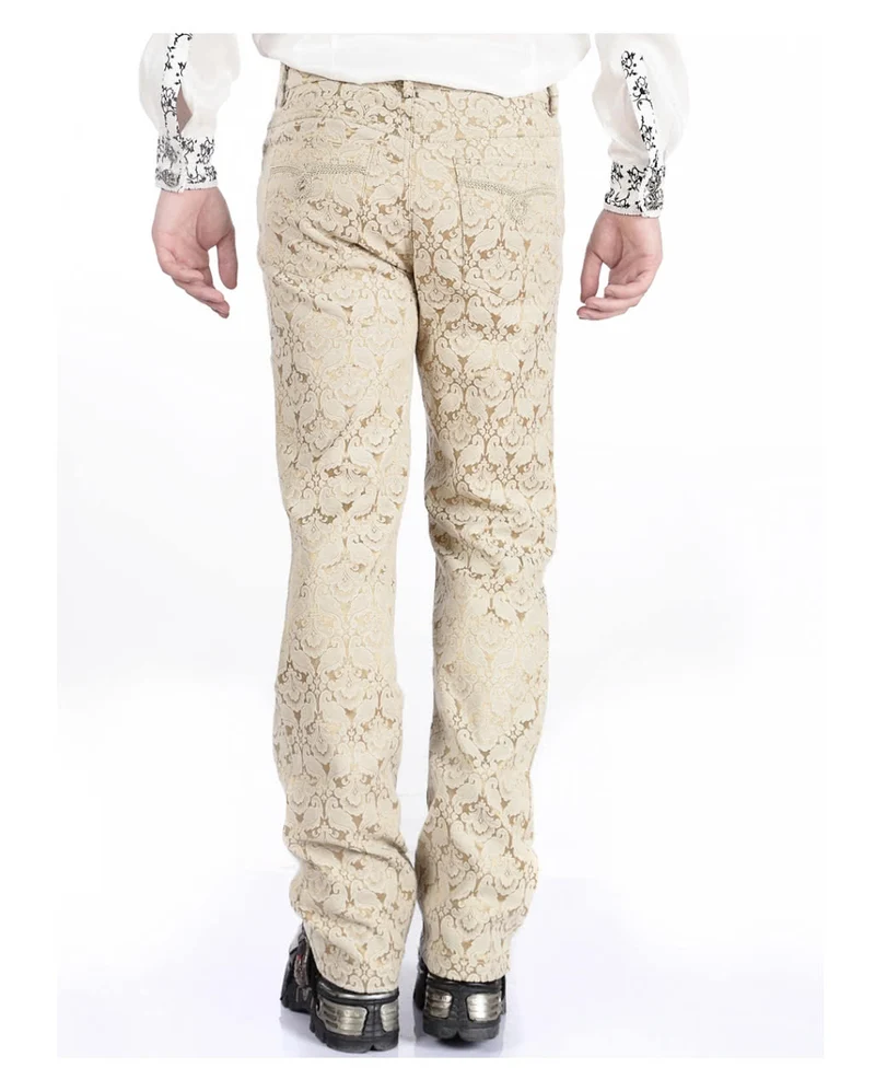 Beige Herren Gothic Brokat Hose