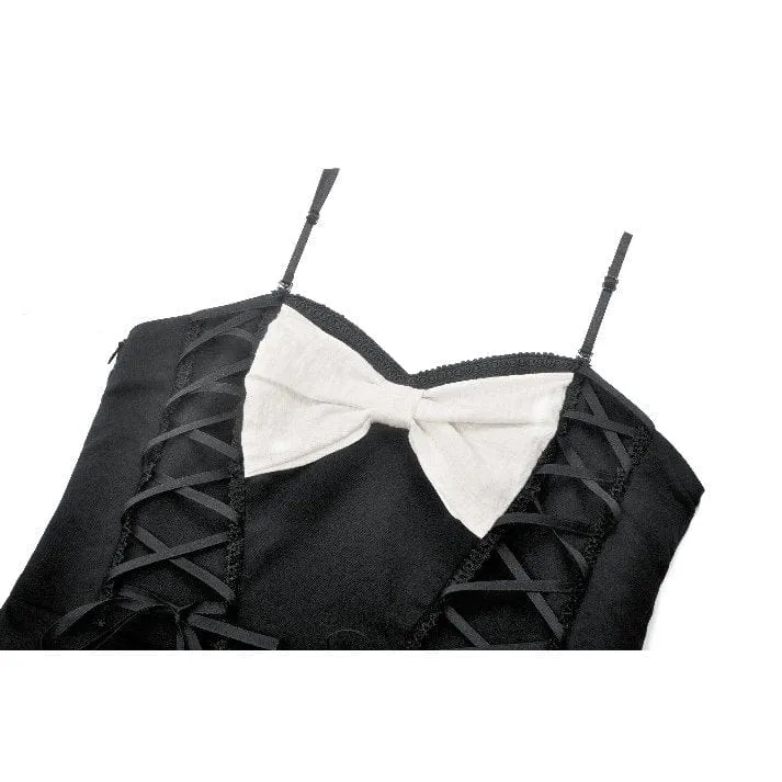 Gothic Lolita Slip-Kleid mit Schleife in Kontrastfarbe für Damen